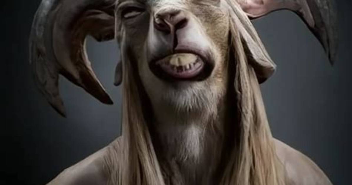 Man Looking at Demon Goat At