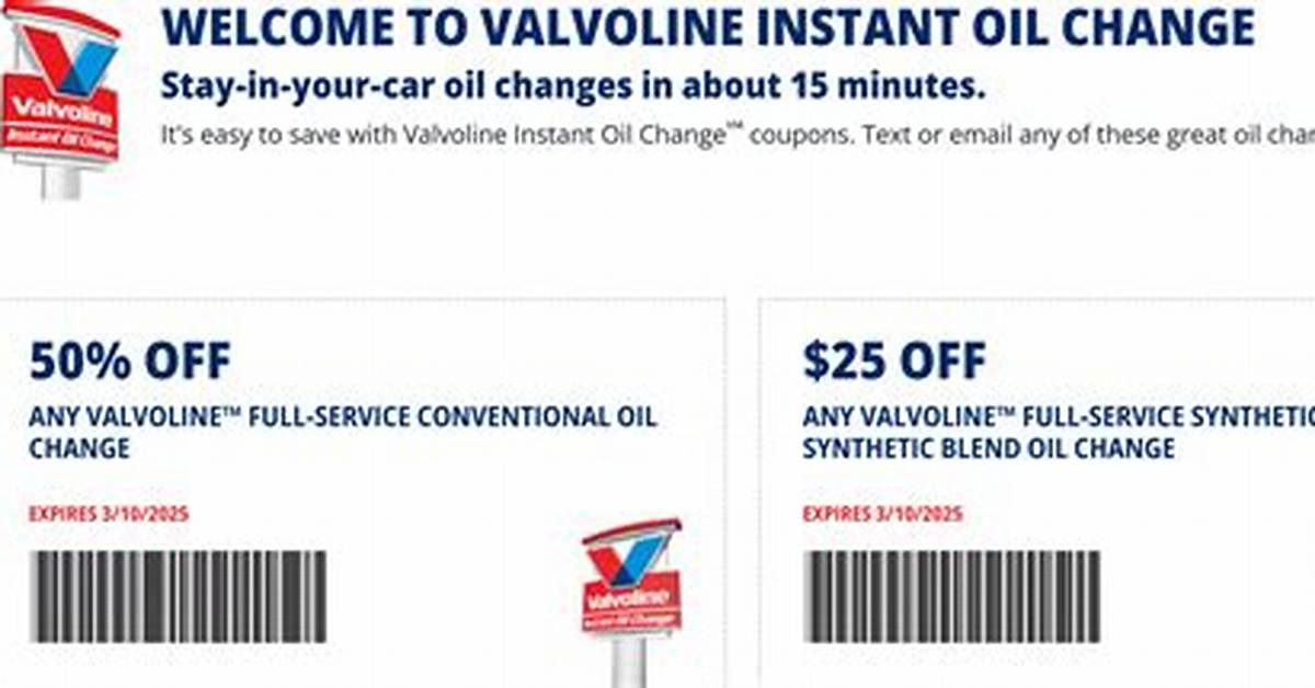 Valvoline Oil Change Coupon 50 Percent Off